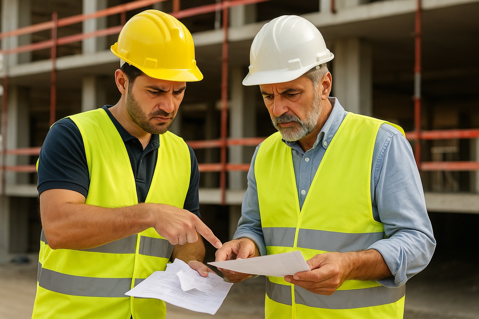 Construction professionals reviewing project paperwork.